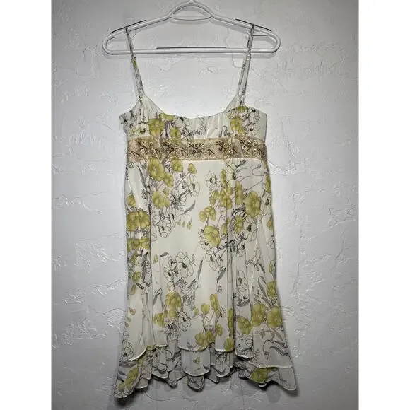 Necessary Objects floral beaded empire‎ waist sheer lined dress womens small y2k - Picture 6 of 10